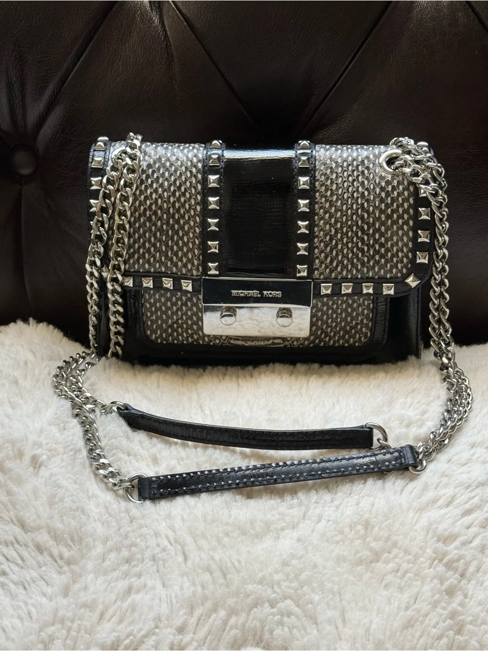 Michael Kors Black and Silver Studded Crossbody Bag EUC